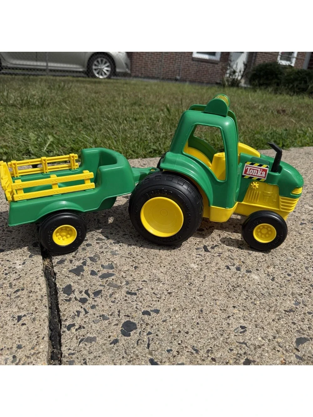 Vintage 1990s Tonka Tractor Trailer Wagon Cart With Gate Plastic Green Yellow